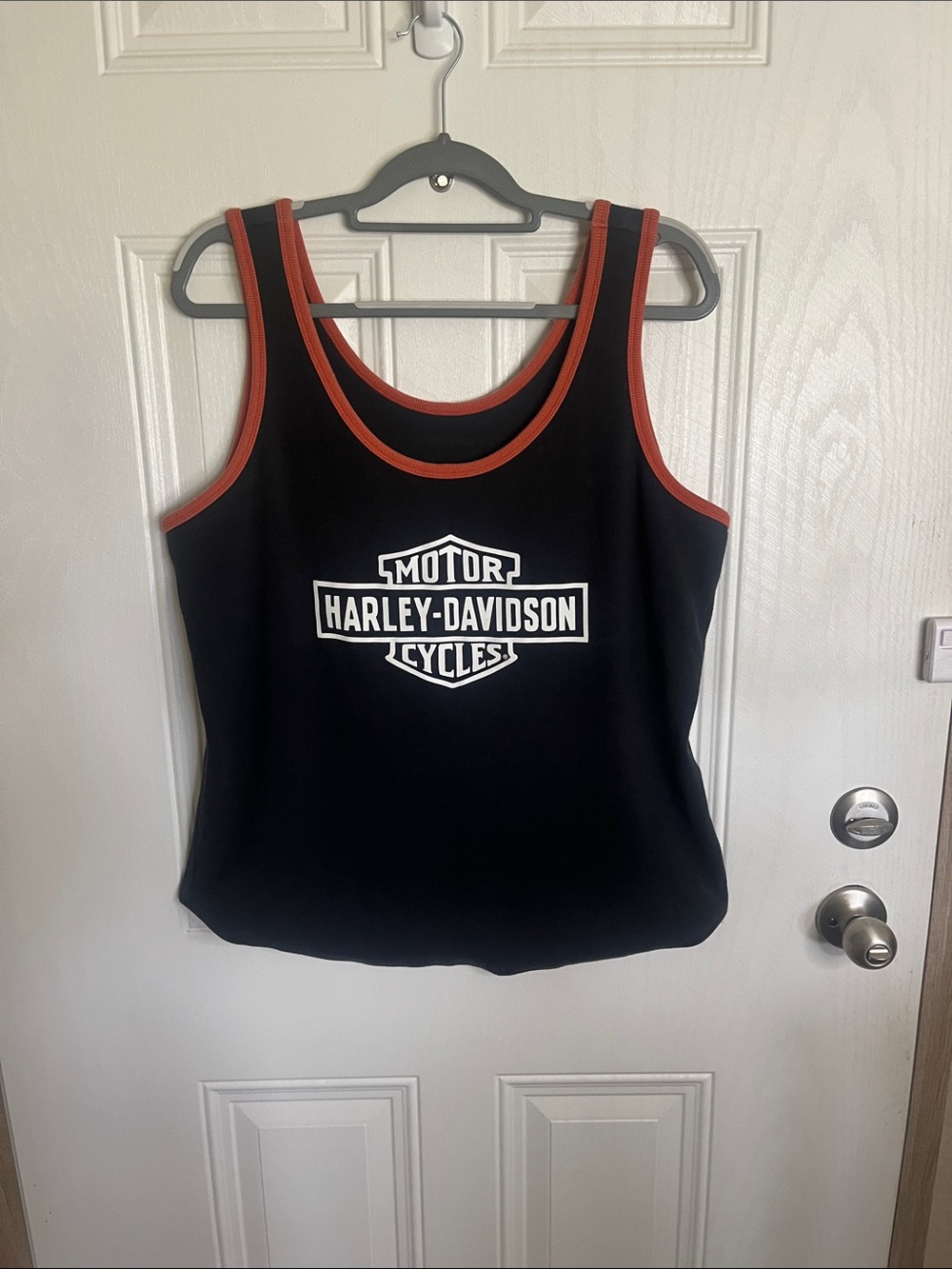 Harley-Davidson Black Tank with Orange Trim and White Logo